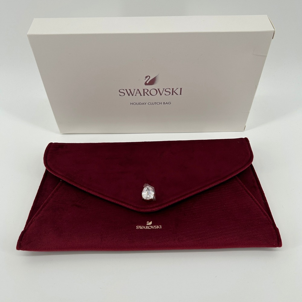 Swarovski Holiday Clutch Bag Burgundy Red Velvet Crystal Accent Evening NIB